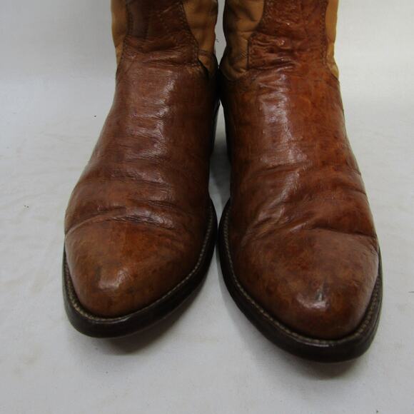 NOCONA Mens Size 8 D Two Tone Brown Leather Smooth Ostrich Cowboy Western Boots